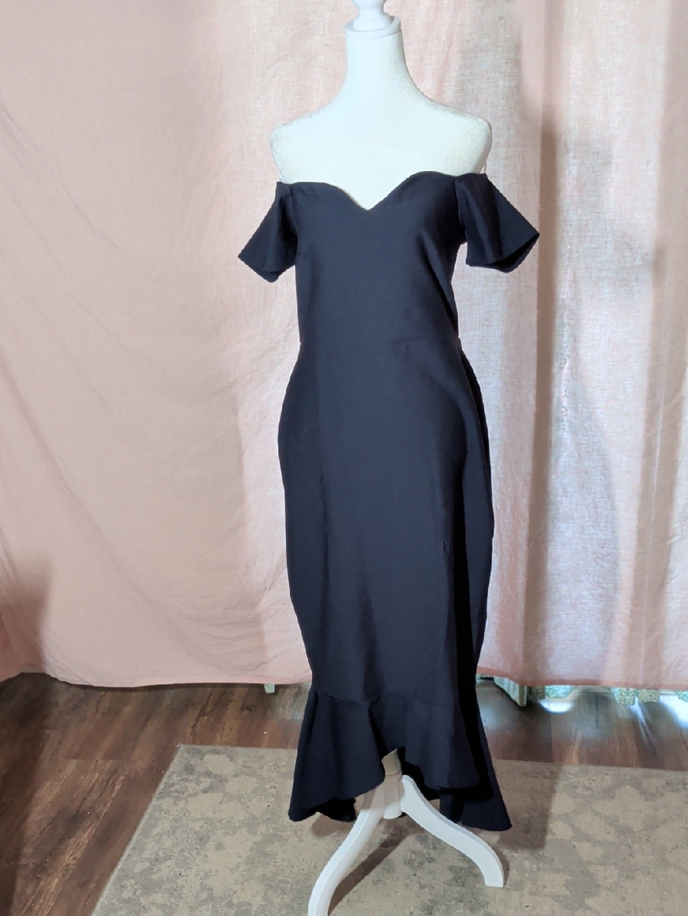 Lulu's Midnight Blue Off-Shoulder Mermaid Hem High-Low Dress